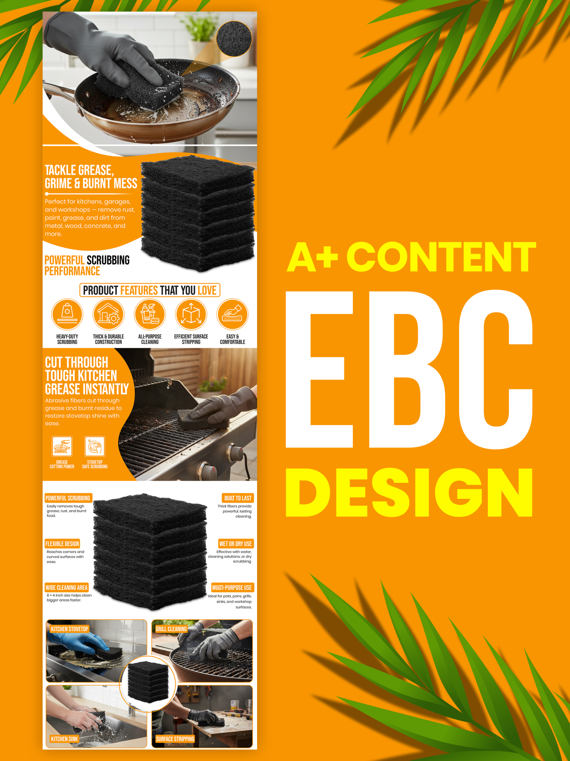Black Scouring Pads — Amazon A+ Content design by Gomal Graphics