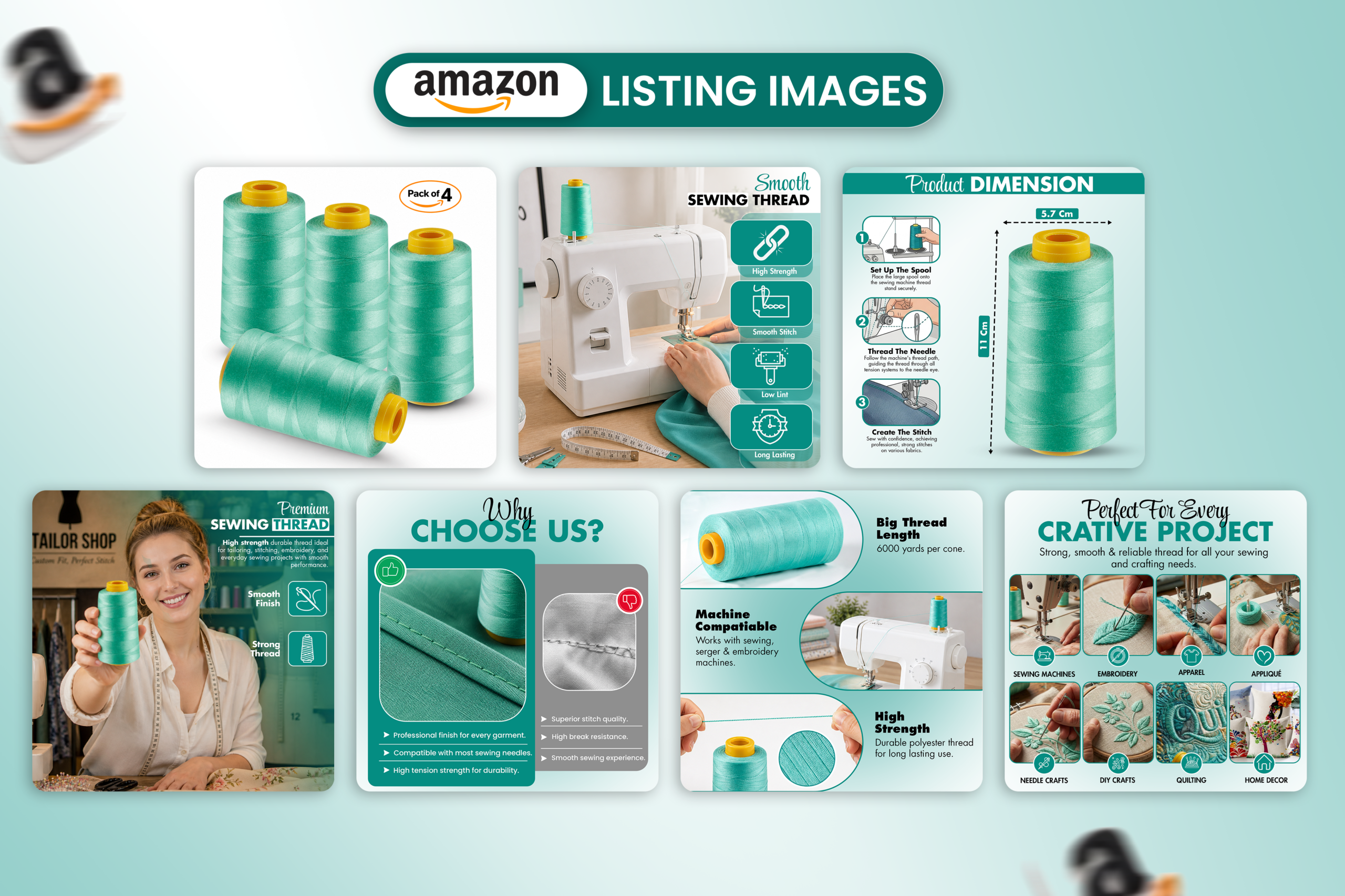 Sewing Thread — Amazon listing image design by Gomal Graphics