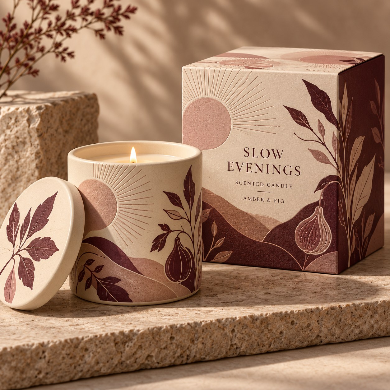Slow Evenings Candle Packaging — self-initiated concept mockup