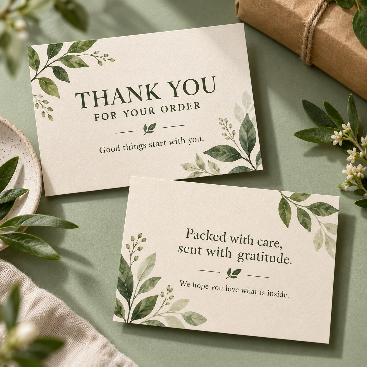 Sage Botanical Thank-You Card — self-initiated concept mockup